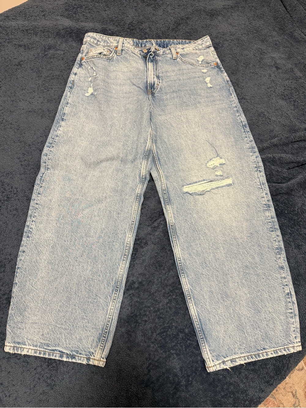 H&M Light Blue Wide Leg Distressed Jeans